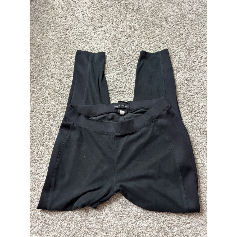Rock & Republic Black Mixed Media Moto Leggings Large 400955842203
